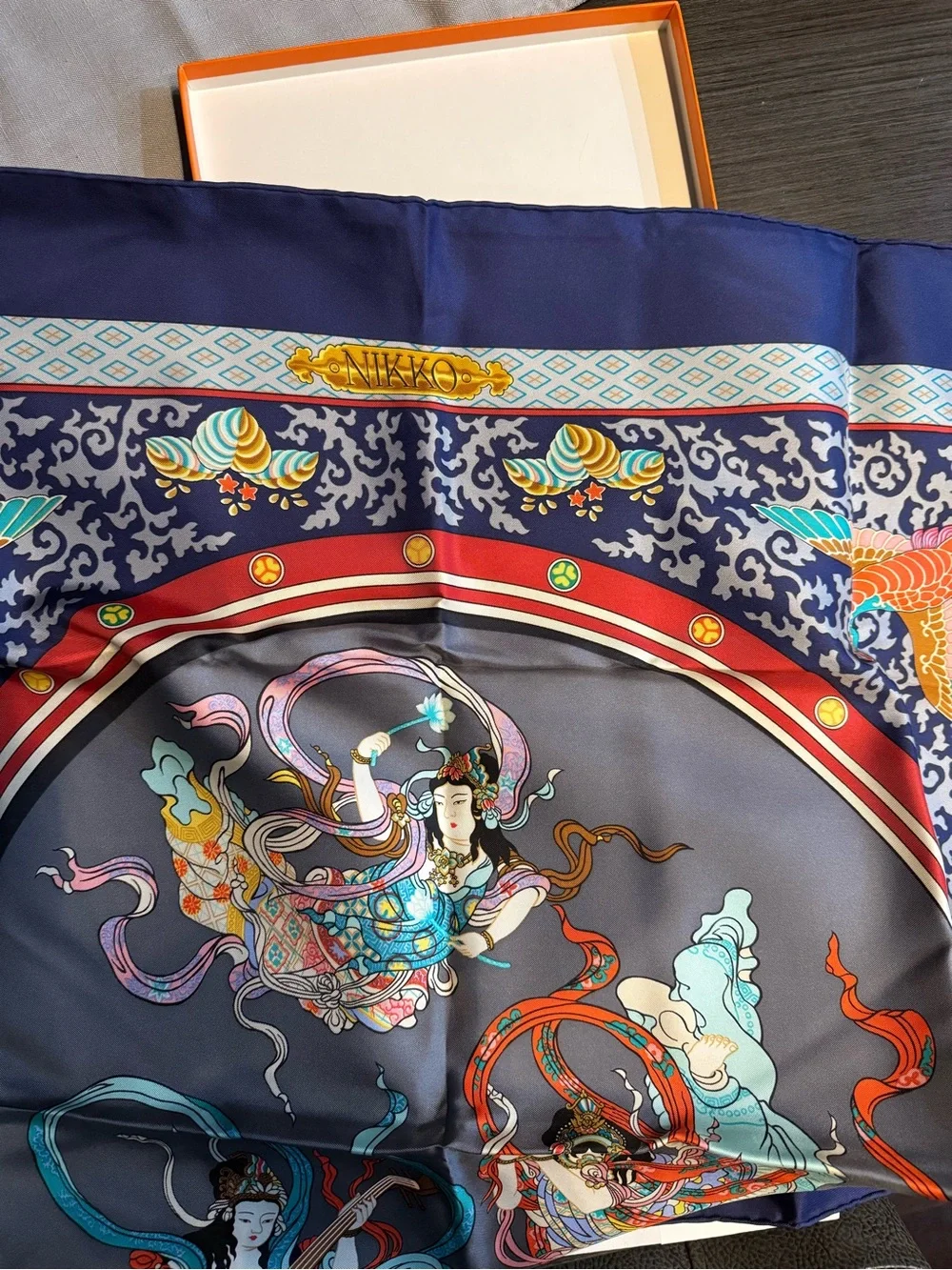 Vintage Hermes carre90 Nikko Silk scarf, Japanese art with box